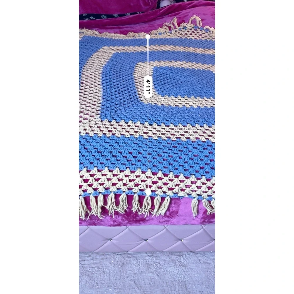 handmade Crocheted afghan‎ Granny Square 3D Light Pink Blue Approx59x71